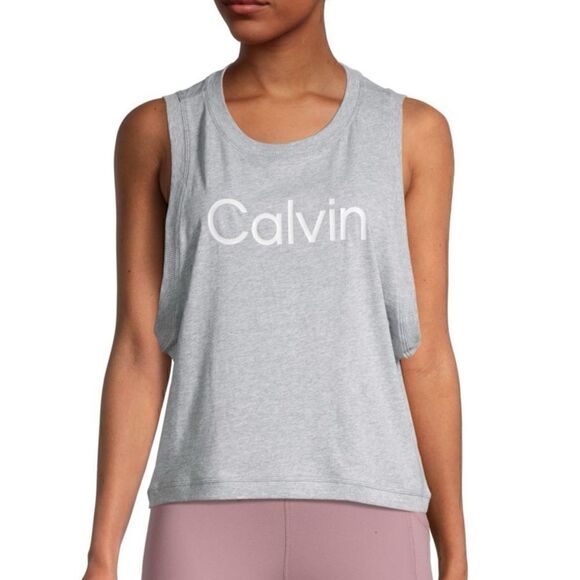 CALVIN KLEIN PERFORMANCE Logo Tank Top Muscle Women's Pearl Heather Gray - Picture 1 of 9